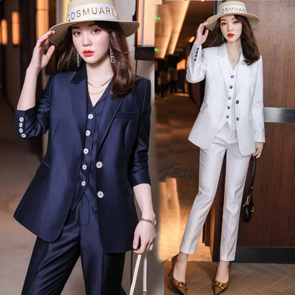 Fashion Elegant Pink High-End Small Business Suit Coat2022Autumn and Winter Elegant Vest Suit Three-Piece Korean Women's Clothin