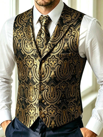 Men's Jacquard Paisley Vest with Bowtie – Formal Wedding & Tuxedo Waistcoat