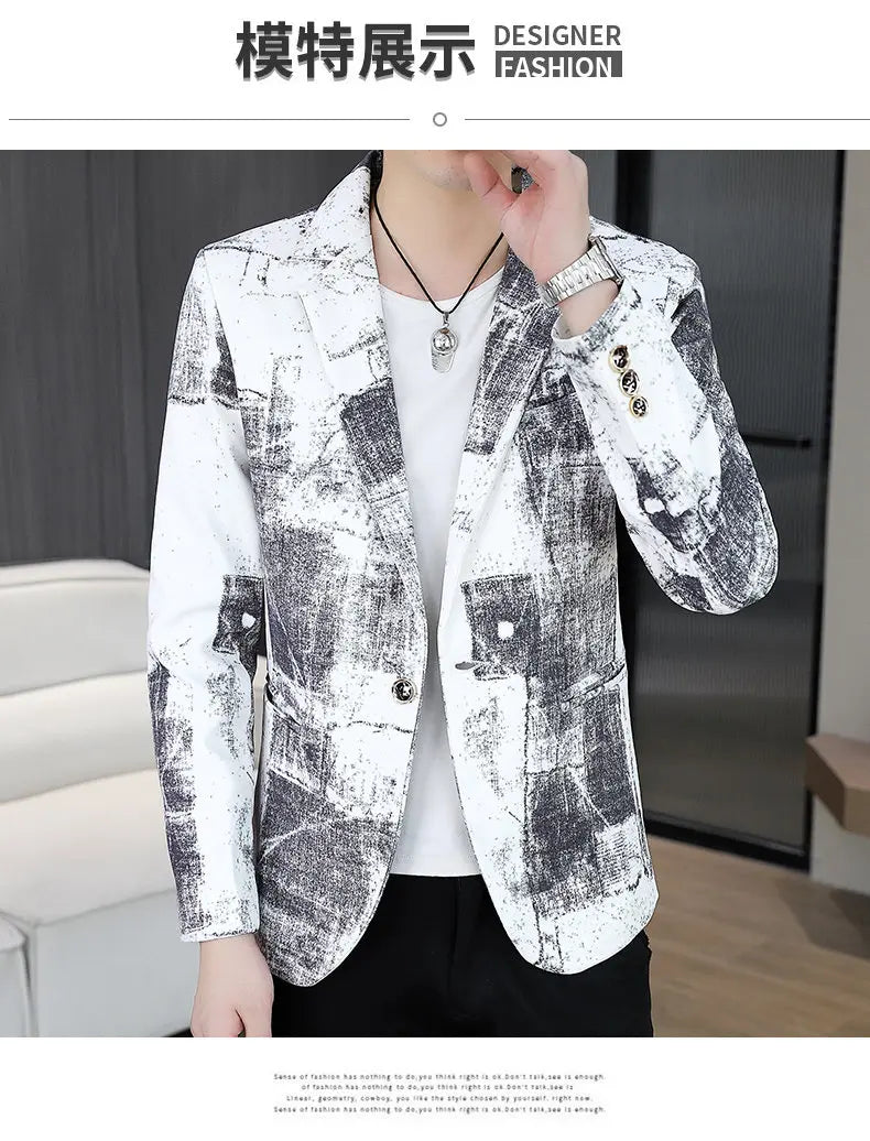 Blazer Men's Business Gentleman Wedding Fashion Versatile Trendsetter Comfortable To Wear Best Man Print Slim and Casual Blazer