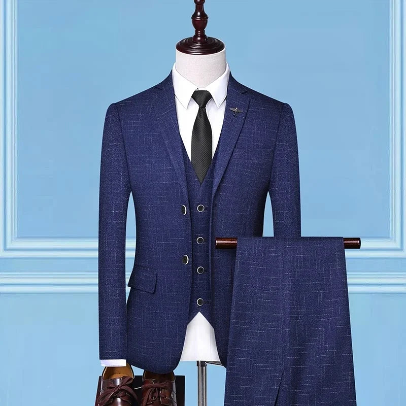 Men's 3-Piece Suit Slim Fit Blazer Vest Trousers Smart Casual Business Formal