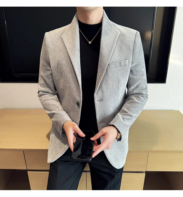 New Chinese Style Stand Collar Fashion Casual Suit Jacket Autumn Winter New Slim Fit Business Formal Social Prom Party Tuxedos