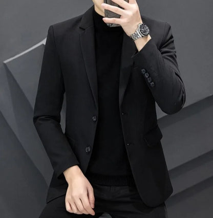 Men's Winter Cotton-Padded Thick Double-Breasted Casual Blazer Korean Style Trendy Solid Color Dark Blue Black Suit Jacket