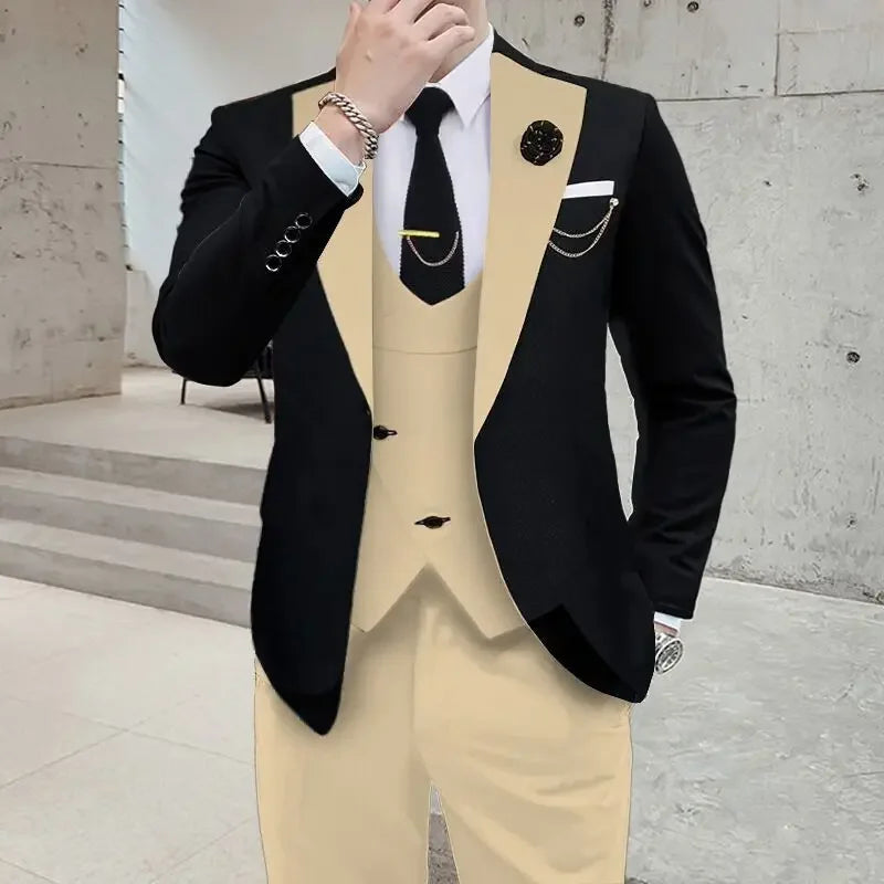 Costume de Mariage 3 Pièces pour Hommes - Coupe Slim, Affaires, Décontracté, Veste Simple Boutonnage, Costumes de Bal de Promo pour Garçons d'Honneur (Blazer+Gilet+Pantalon)
