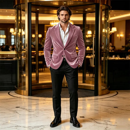 Men's Velvet Blazer Single Breasted Slim Coat Tailored Business Casual Groom's Jacket Fit Work Date Party Wedding Daily Wear