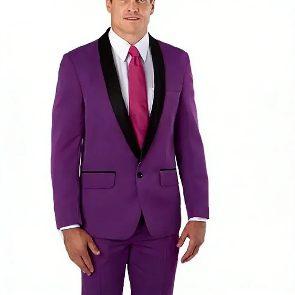 Slim Fit Solid Men's 2-Piece Tuxedo Shawl Lapel One Button Business Wedding Prom Groom Suit Jacket And Pants Set Men Clothing