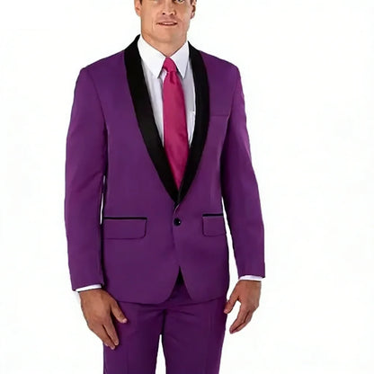 Slim Fit Solid Men's 2-Piece Tuxedo Shawl Lapel One Button Business Wedding Prom Groom Suit Jacket And Pants Set Men Clothing