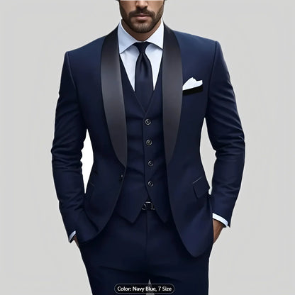 Veste Gilet Pantalon Couleur Unie Costume Homme Formel Business Bureau Marié Mariage Fête Blazer Gilet Pantalon Smoking
