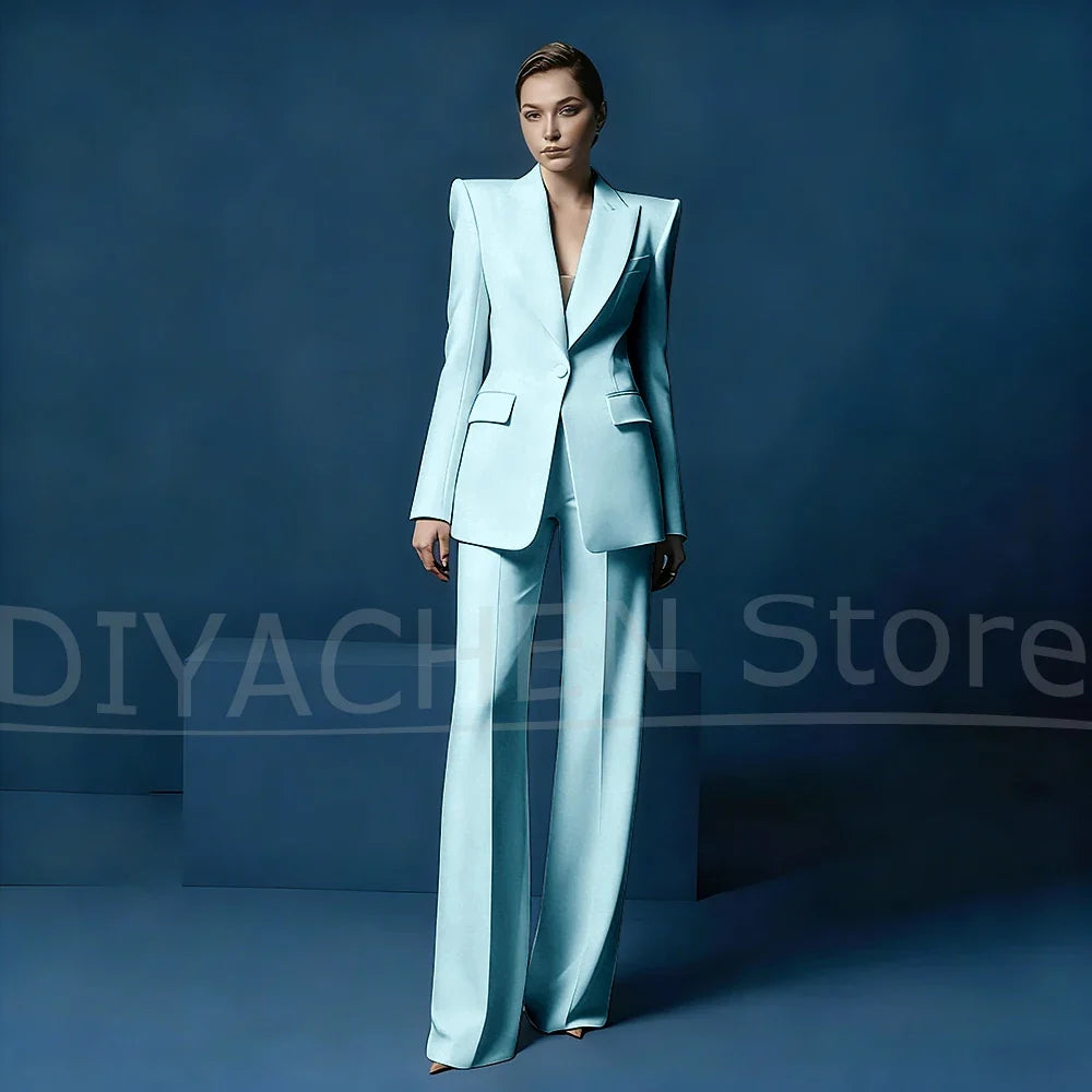 Women's Blazer and Wide-Leg Pants Suit Set Slim Fit One Button Jacket with Peak Lapel Elegant Formal Outfits for Office Party