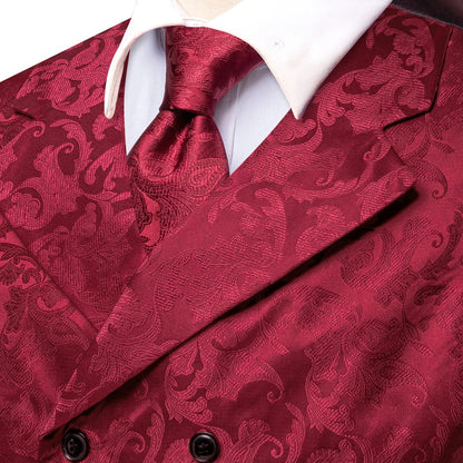 Men's Floral Jacquard Waistcoat Set – Golden Yellow Red Single Breasted Vest for Tuxedo, Gala & Special Occasions