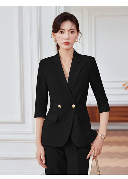 Mid-sleeved fashionable business women's clothing, high-quality two-piece suit jacket + pants, new spring 2026