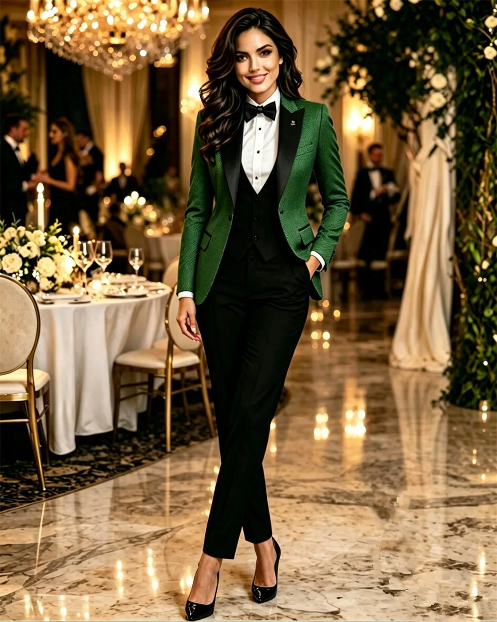 Elegant Women's Suits 3 Pieces Tailor Made Wedding Outfits Party Wear Dinner Paintsuit (Blazer+Vest+Pants)