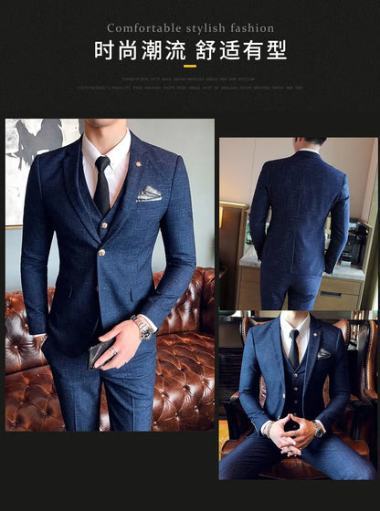 Men's 3-Piece Formal Suit Slim Fit Blazer Vest Pants for Wedding Business Smart Casual