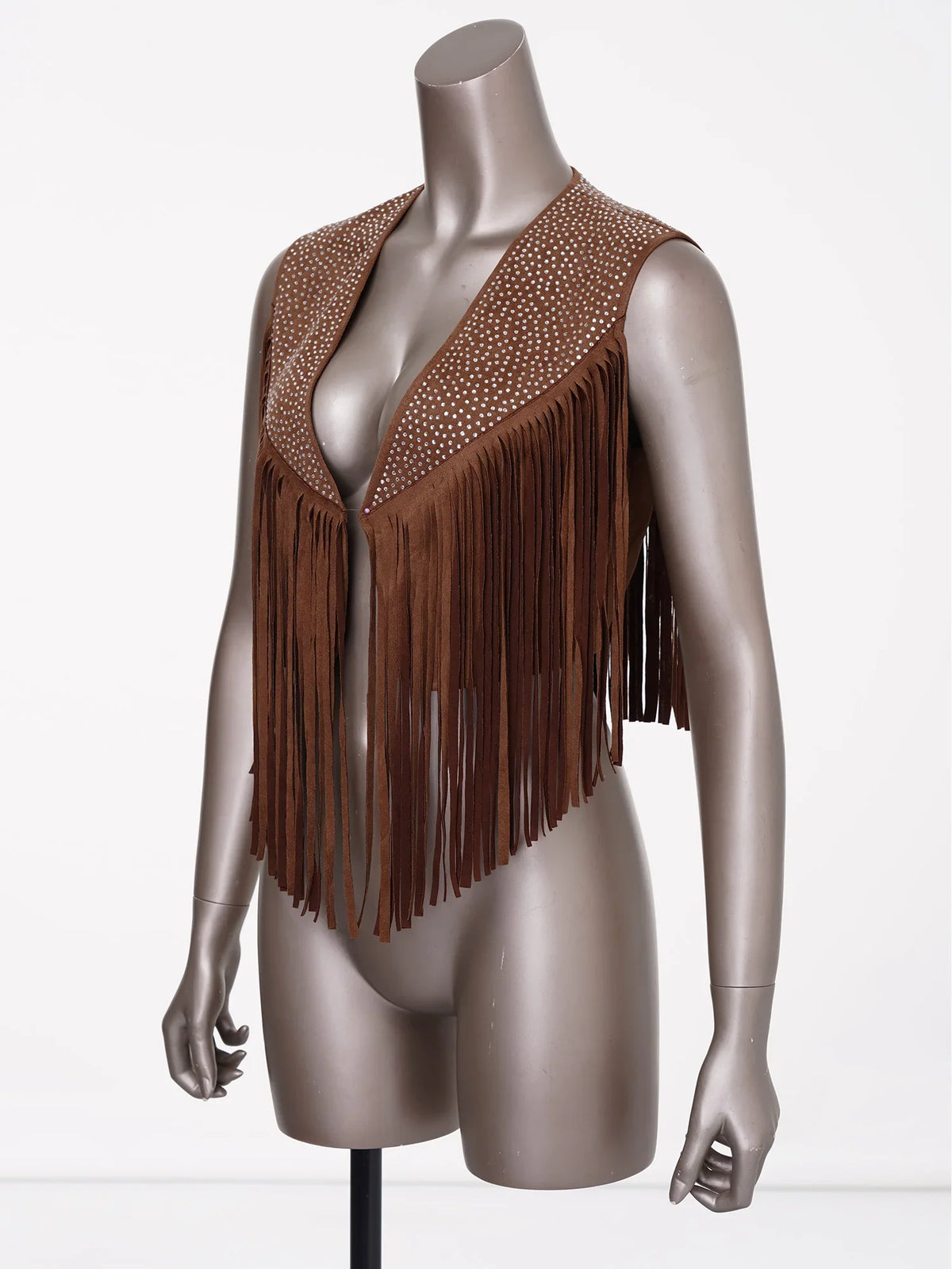 Women's Faux Suede Tassels Vest Waistcoat Western Cowgirl Hippie Costume Sleeveless Fringed Waistcoat for Halloween Party Outfit