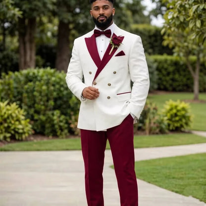 Mulit-color Suits for Men Wedding 2 Pieces Double Breasted Slim Fit Groom Tuxedo Lapel Male Fashion Suit Jacket With Pant