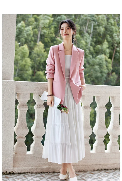 Blazer Woman Long Sleeve Notched Casual Suit Jacket Femmes 2026 Spring Fall Office Wear Loose Button Ladies Blazers A1062