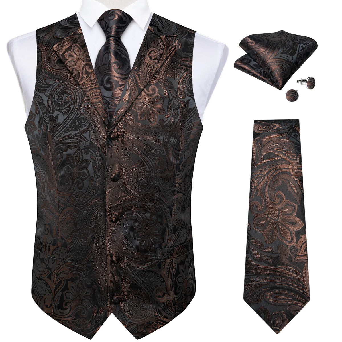 Men's Paisley Suit Vest & Tie Set – Formal Waistcoat with Necktie Pocket Square, Perfect for Weddings and Business Events