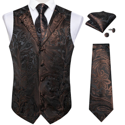 Men's Paisley Suit Vest & Tie Set – Formal Waistcoat with Necktie Pocket Square, Perfect for Weddings and Business Events