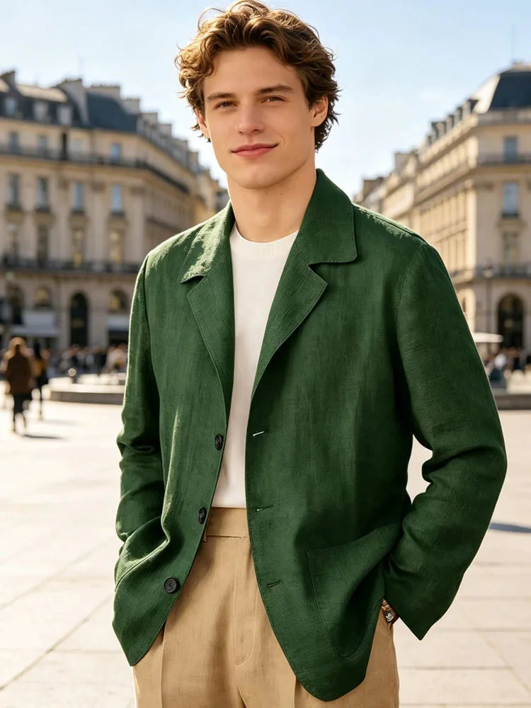 Blazer Men Linen Cotton Single Breasted Classic Fit Lightweight Summer Sport Coat for Beach and Casual Wear