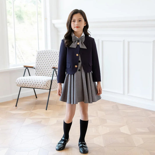 Kids Japanese Navy Jacket Suit Dress School Uniforms Girls British Boys Blazer Formal Outfits Chidren Student Clothes Class Sets