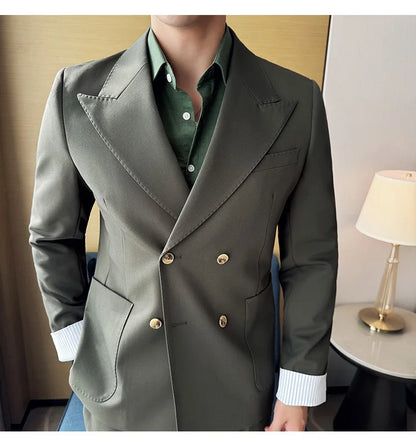 Korean Style Double Breasted Suit Jacket for Men Fashion Casual Business Suit Jackets Office Social Banquet Blazer Masculino