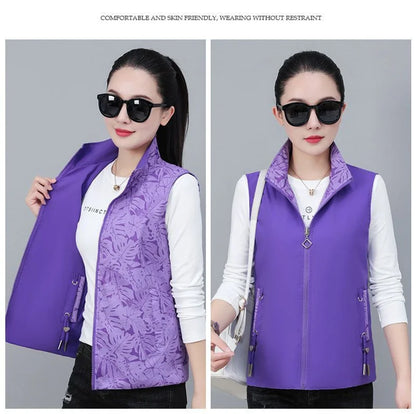 2026 Spring Autumn Women Double-sided Vest Fashion Stand Up Collar Sleeveless Jacket Female Waistcoat Casual Tops Chaleco Mujer