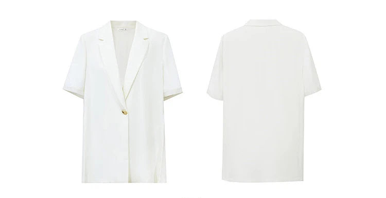 Women's Blazer 2026 Summer New Notched Lapel Chiffon Splicing Short Sleeve Jacket Women's Single Button Casual Top 12622126