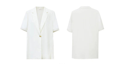 Women's Blazer 2026 Summer New Notched Lapel Chiffon Splicing Short Sleeve Jacket Women's Single Button Casual Top 12622126