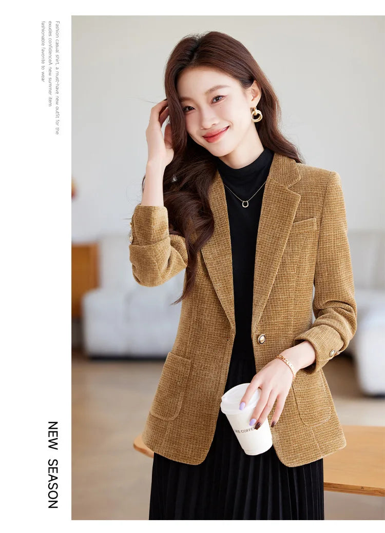 Spring Autumn New Suit Coat Women Fashion Slim Gold velvet Long-sleeved Suit Jacket Female Commuting Business Casual Blazer coat