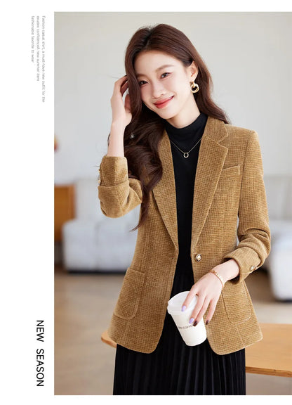 Spring Autumn New Suit Coat Women Fashion Slim Gold velvet Long-sleeved Suit Jacket Female Commuting Business Casual Blazer coat
