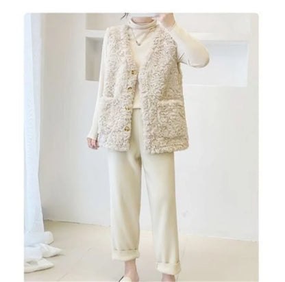 Lady Fashion Vest Outerwear Autumn Winter Female Imitation lamb Wool Waistcoat Coat Korean Women Rabbit 's Hair Sleeveless