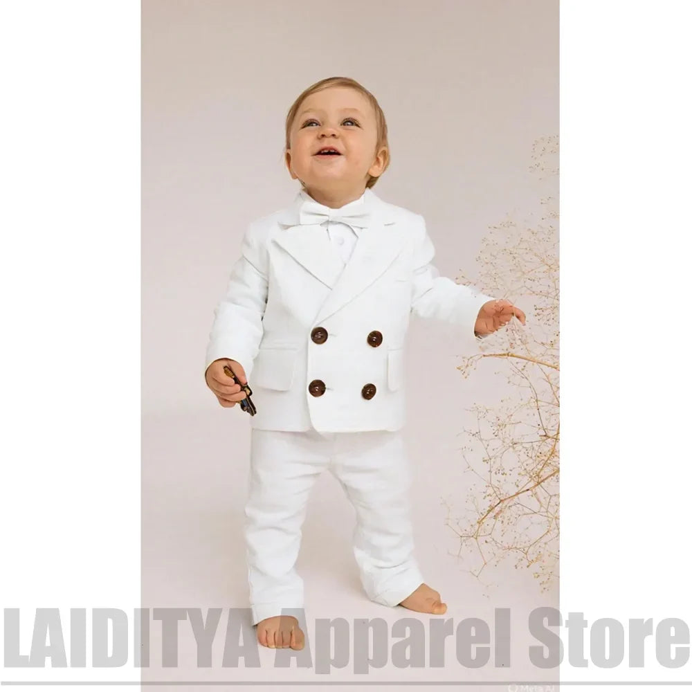 Boys Linen Double Breasted Suit Jacket Pants Baby Formal Outfit Fashion Ring Bearer Wedding Birthday Party Tuxedo 2 Piece