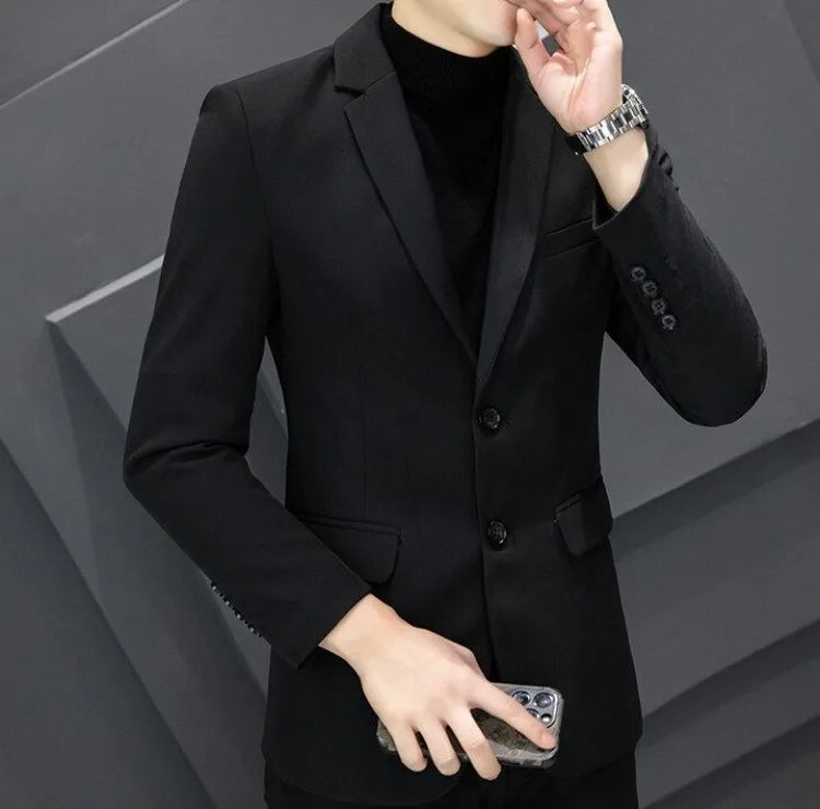 Men's Winter Cotton-Padded Thick Double-Breasted Casual Blazer Korean Style Trendy Solid Color Dark Blue Black Suit Jacket