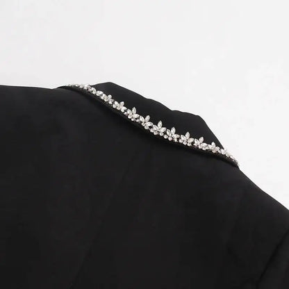 Women Blazer Studded Diamonds Patchwork Cuff Feather Single Button Slim Fit Elegant Jacket High-End Coat New Spring HK11098