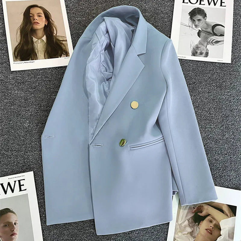 Women's Spring Autumn 2026 Commuter Style Small Suit Jacket Double Row Buttons White Versatile Polyester Fiber Fashion