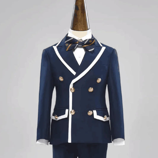 Navy Blue Boys Suits 2 Piece Peak Lapel Kids Sets for Wedding Party Homecoming Outfit Casual Formal Children's Clothing
