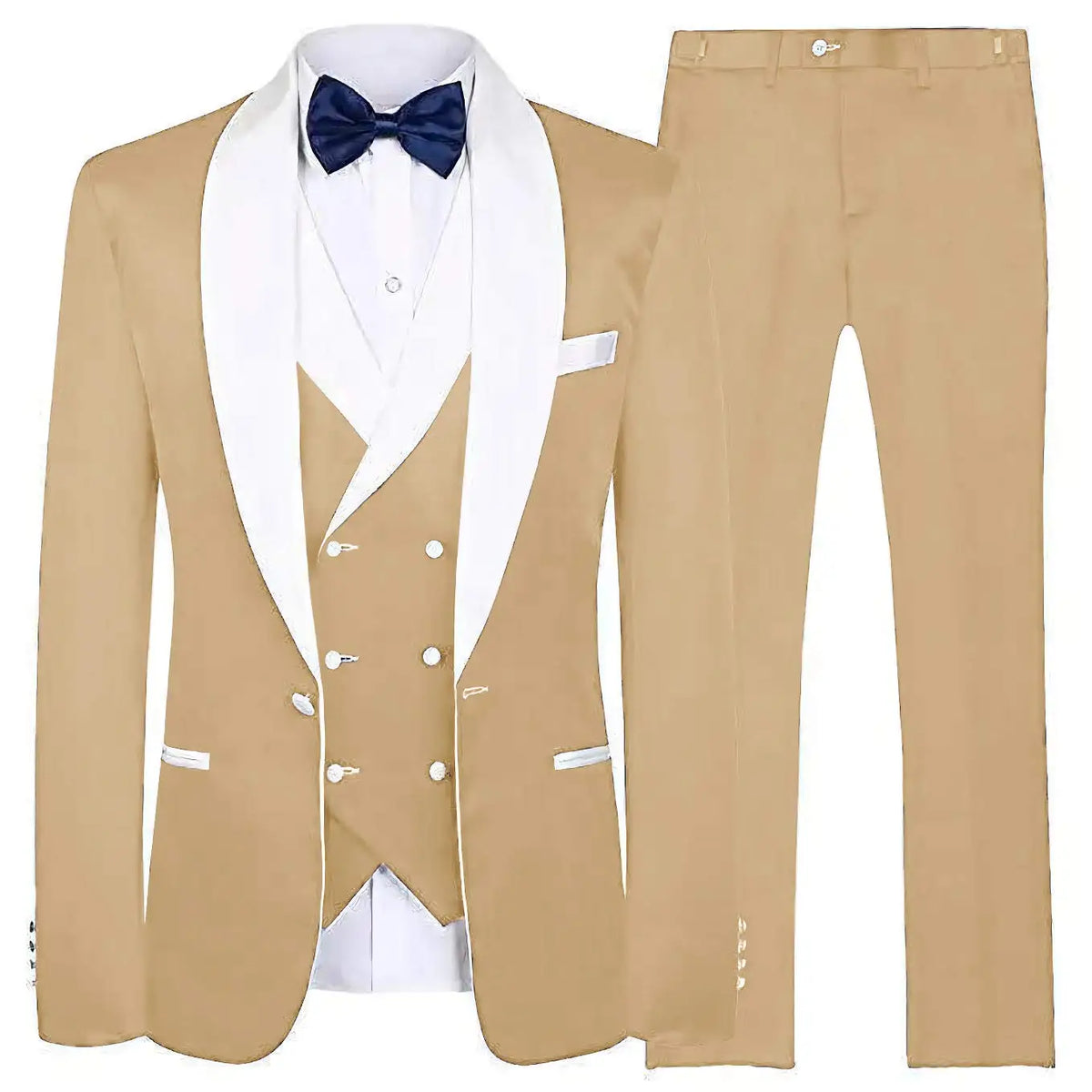 Men's Suit Navy Blue Groom Tuxedos White Shawl Lapel Men Suits with Pants Wedding Business Suit 3 Piece