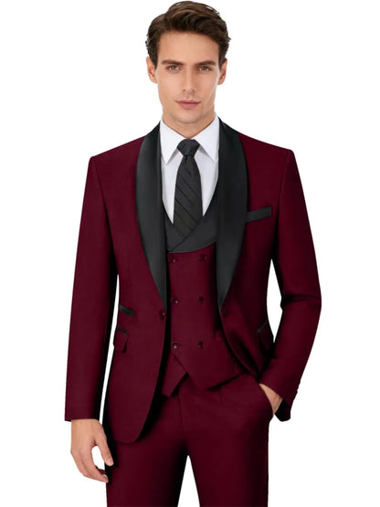 Multi-colors Men's Handsome Suits 3 Pieces Banquet Party Wear Classic Shawl Lapel Suit Set Wedding Groom Sets Plus Size Tuxedo