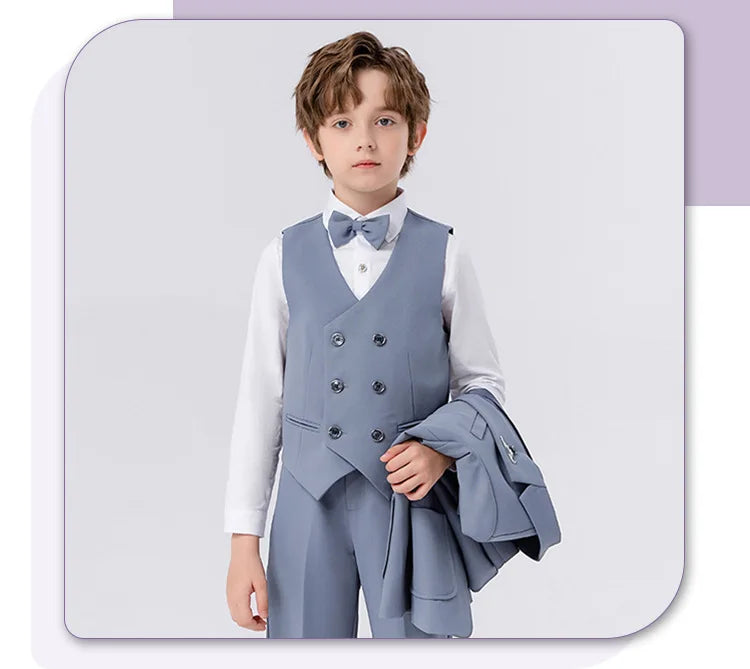 Children Formal Beige Piano Party Dress Kids Graduation Ceremony Photograph Suit Flower Boys Host Performance Dance Show Costume