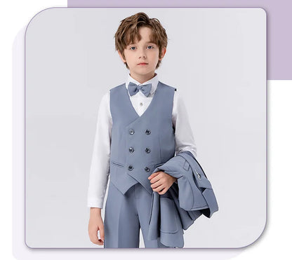 Children Formal Beige Piano Party Dress Kids Graduation Ceremony Photograph Suit Flower Boys Host Performance Dance Show Costume