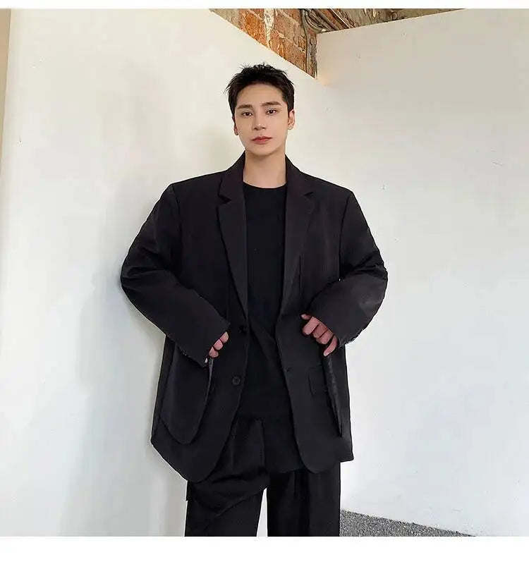 Men's British Dandy Style Blazer, Premium Textured Casual Suit Jacket, Structured Shoulders Light Mature Fashion Coat for Autumn