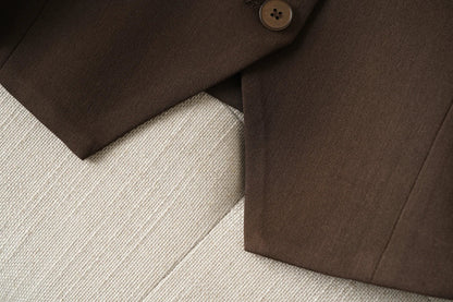 Brown Suit Vest for Women Spring and Autum Short Single-Breasted Slim Workplace Elegant Sleeveless Top Jacket