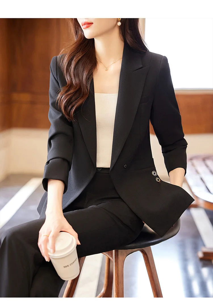 Women's Autumn New Fashion Professional Suit Matching Set 2023 Korean Elegant Casual Blazer Coat Pants Two-piece Female Clothing