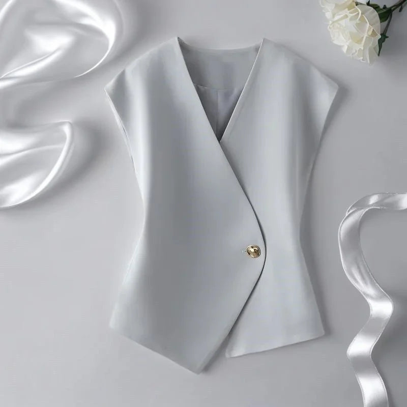 2026 Spring Autumn Short Vest Women Korean Slim Sleeveless Jacket Casual With lining Blazer Waistcoat Female Tops Chaleco Mujer