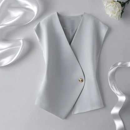 2026 Spring Autumn Short Vest Women Korean Slim Sleeveless Jacket Casual With lining Blazer Waistcoat Female Tops Chaleco Mujer