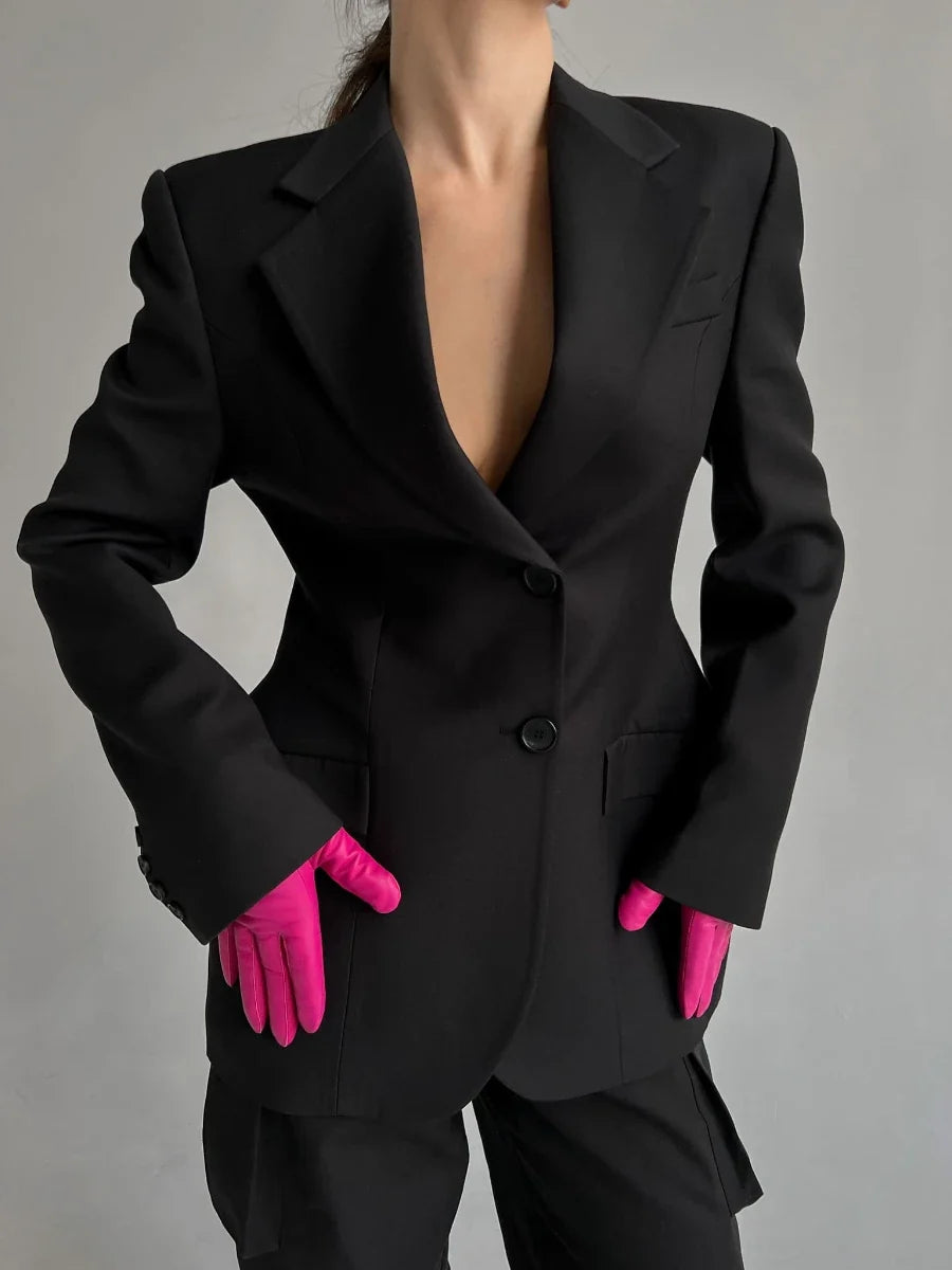 Women's Autumn Winter Slim Waist Chic Blazer Coats Office Ladies Double Breasted Fashion Suits Jacket Women Clothing