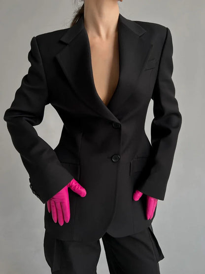Women's Autumn Winter Slim Waist Chic Blazer Coats Office Ladies Double Breasted Fashion Suits Jacket Women Clothing