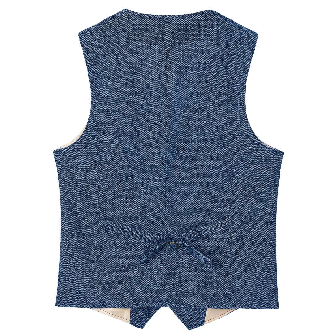 Men Vest Champagne Herringbone Double Breasted V-Neck Waistcoat for Wedding & Business