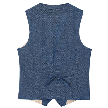 Men Vest Champagne Herringbone Double Breasted V-Neck Waistcoat for Wedding & Business