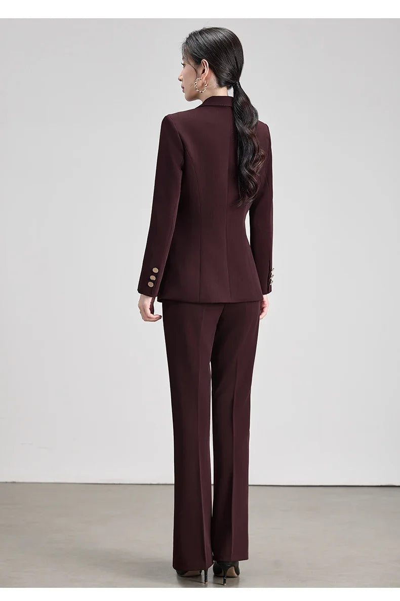 Autumn New Elegant Chic Business Formal Outfit for Women Long Sleeve Blazer and Pants Two Piece Matching Sets Trousers Suit