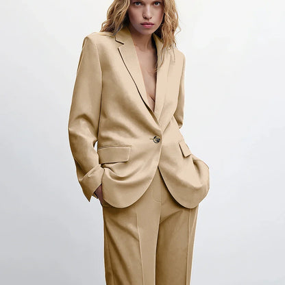Graceful Blue Notch Lapel Suits For Women Casual Single Breasted 2 Piece Daily Interview Business Speech Outfits Jacket Pants